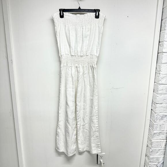 YOUNG FABULOUS & BROKE Jumpsuit Women Size Small Strapless Wide Leg 100% Linen - Picture 3 of 3